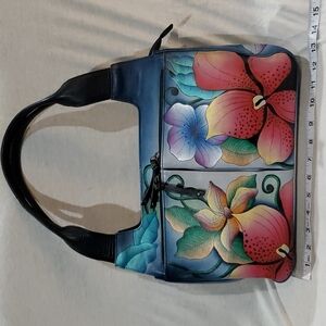 Anuschka large 2 compartment shoulder bag floral handpainted leather nwot
